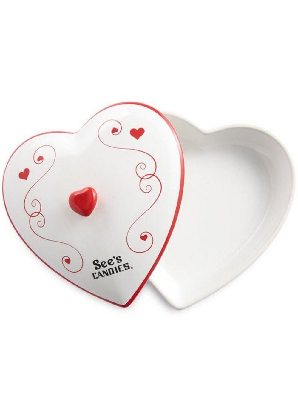 Valentine Heart Candy Dish with lid See's Candies